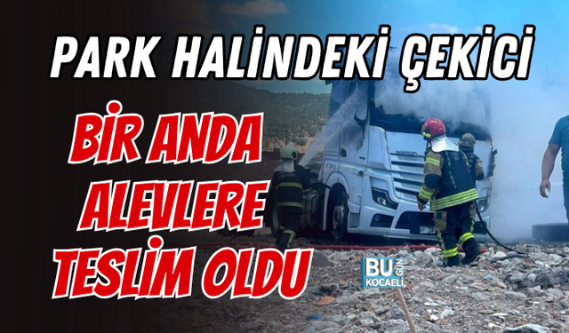 PARK HALİNDEKİ ÇEKİCİ BİR ANDA ALEVLERE TESLİM OLDU