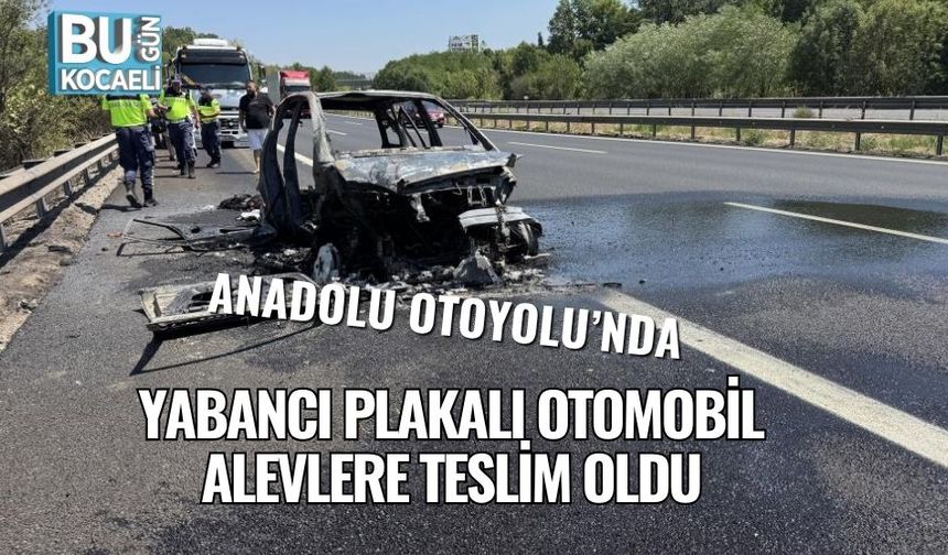 Anadolu Otoyolu’nda Yabancı Plakalı Otomobil Alevlere Teslim Oldu