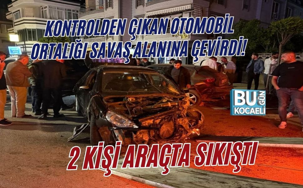 KONTROLDEN ÇIKAN OTOMOBİL ORTALIĞI SAVAŞ ALANINA ÇEVİRDİ! 2 KİŞİ ARAÇTA SIKIŞTI
