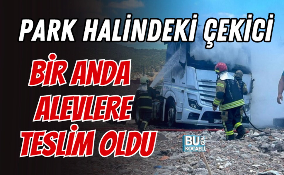 PARK HALİNDEKİ ÇEKİCİ BİR ANDA ALEVLERE TESLİM OLDU